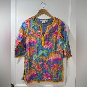 Gretchen Scott Designs Woman’s Multicolor Tropical Tunic 100% Cotton